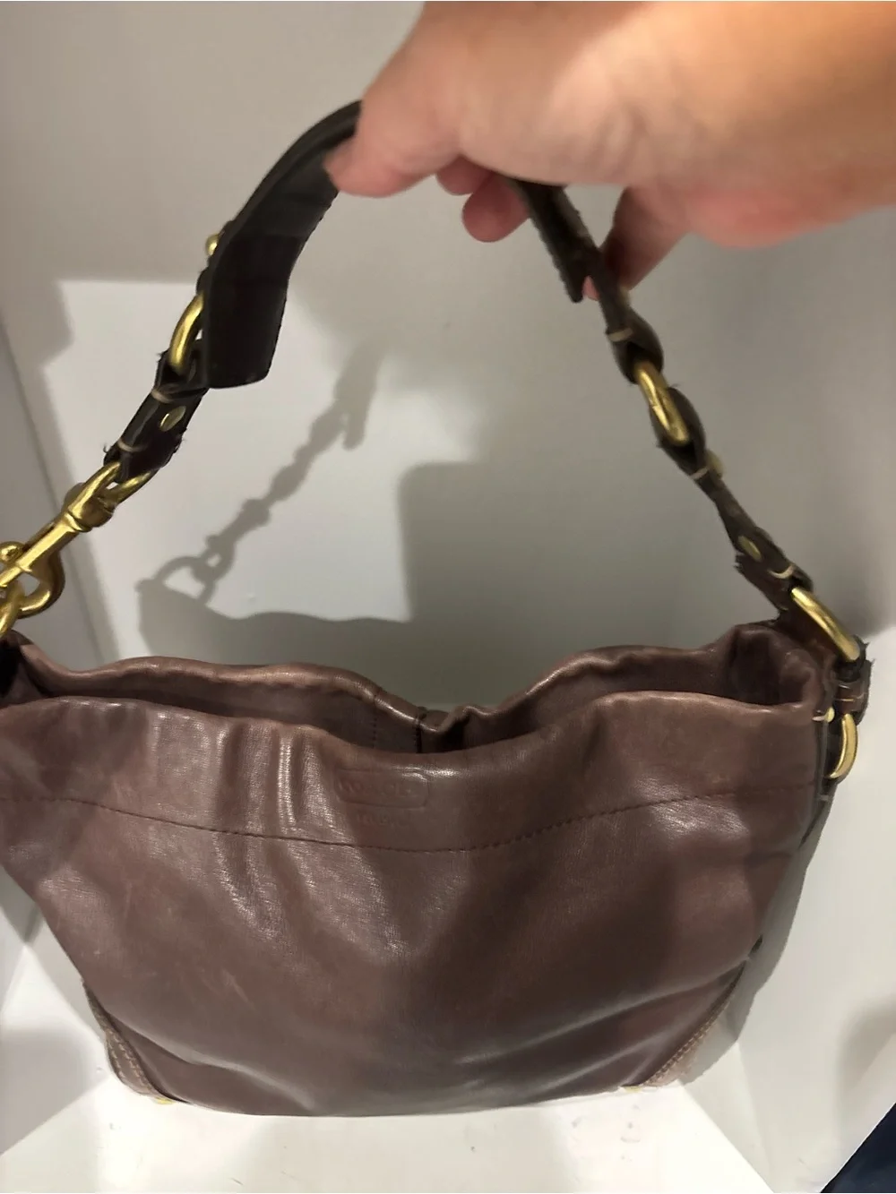 Coach Dark Brown Leather Hobo with Brass Hardware